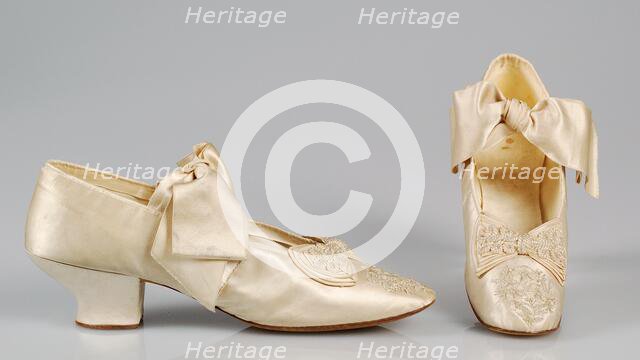 Evening shoes, French, 1885-90. Creator: GL & Company.