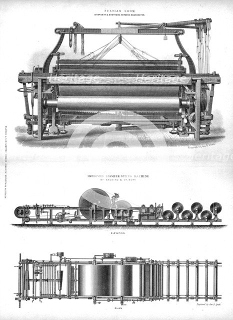 Fustian Loom and Improved Slasher-Sizing Machine, late 19th century? Artist: George B Smith.
