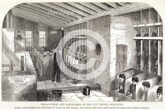 'Tread-Wheel and Oakum-Shed at the City Prison, Holloway', London, 1862. Artist: Unknown