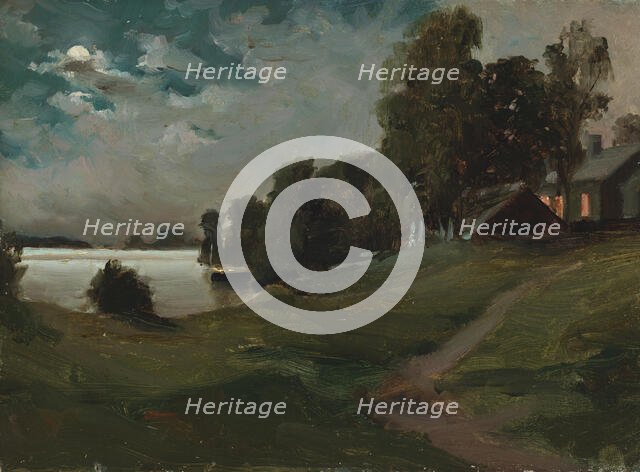 Haikko Villa in Moonlight, 1880. Creator: Albert Edelfelt.