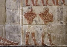 Polychrome relief depicting two Egyptian men, Mastaba of Mereruka, Saqqara, Egypt, 2003. Creator: Unknown.