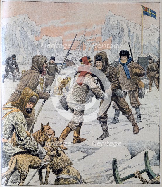 Nordenskjold rescued from Snow Hill Island, Antarctica, 1903.  Artist: Anon