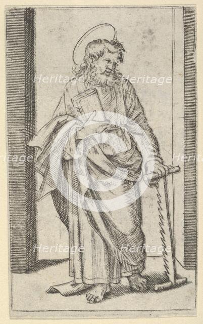 Saint Simon, a saw in his lowered left hand, from the series 'Piccoli Santi' (Sma..., ca. 1500-1527. Creator: Marcantonio Raimondi.