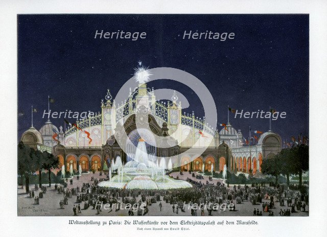 Fountains at the Palace of Electricity, Champ de Mars, Paris World Exposition 1889, (1900).Artist: Ewald Thiel