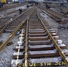 Engineers fabricating a rail junction for the Crewe South Junction before delivery, 1977. Artist: Michael Walters