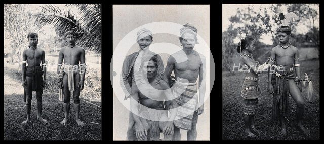 Sarawak: a Kayan and Sea Dayak man, three Land Dayaks, and a Sea Dayak man and woman. Creator: Unknown.
