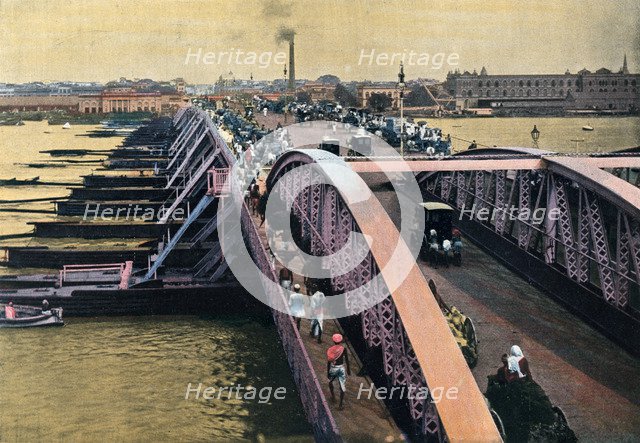 Bridge over the River Hooghly, Calcutta, India, c1880-1890. Artist: Unknown