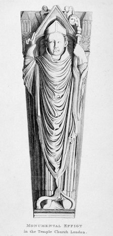 Effigy of a bishop, Temple Church, City of London, 1812.                                             Artist: Charles Alfred Stothard