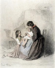 Interior with Woman Teaching Child to Pray, 1819-1886. Creator: Pierre Edouard Frere.