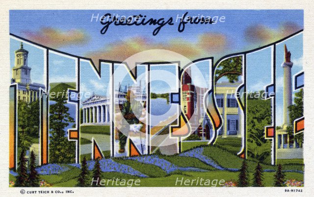 'Greetings from Tennessee', postcard, 1939. Artist: Unknown