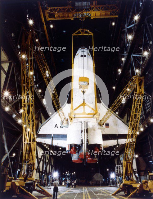 Shuttle in Vehicle Assembly Building, second Space Shuttle flight, 1981. Creator: NASA.