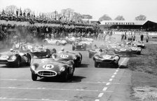 Scene at the start of a sports car race, Silverstone, Northamptonshire, (late 1950s?). Artist: Maxwell Boyd