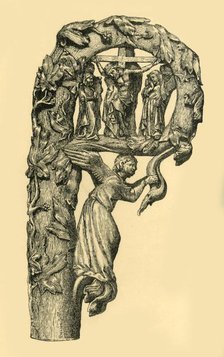 Crucifixion scene, crozier, 1330-1340, (1881). Creator: W Wise.