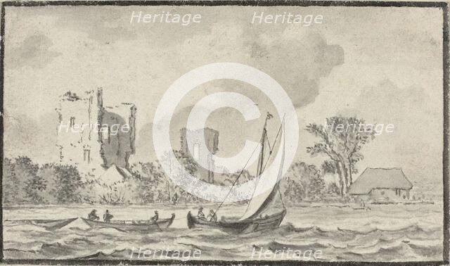 Three Boats on a River with Ruins Along the Shore, n.d. Creator: Allart van Everdingen.