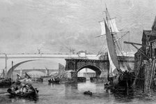'Part of the Old and New London Bridges', 1832. Artist: George Cooke