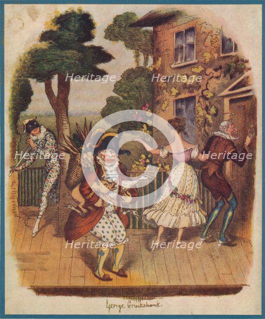 Mr Punch (or Pulcinella) and other commedia dell'arte characters, 19th century. Creator: Unknown.