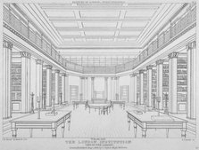 Interior view of the library in the London Institution, Finsbury Circus, City of London, 1824.  Artist: James Carter