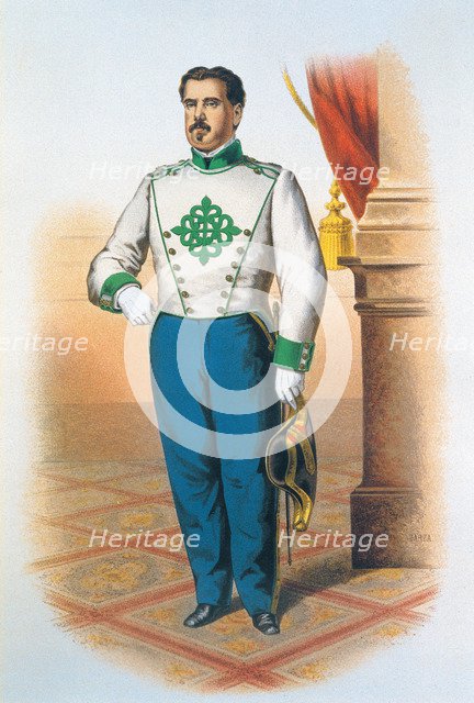 Knight in the uniform of the Order of Alcántara. Chromolithograph, 1865.