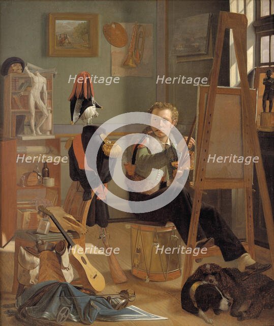 The Battle-Painter Jorgen Sonne in his Studio, 1823-1825. Creator: Ditlev Blunck.