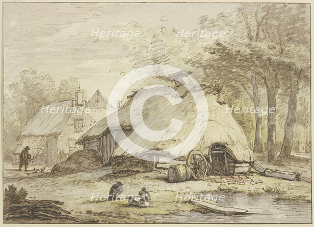 Three huts under trees, three ducks sitting in the foreground. Creator: Anthonie van Borssom.