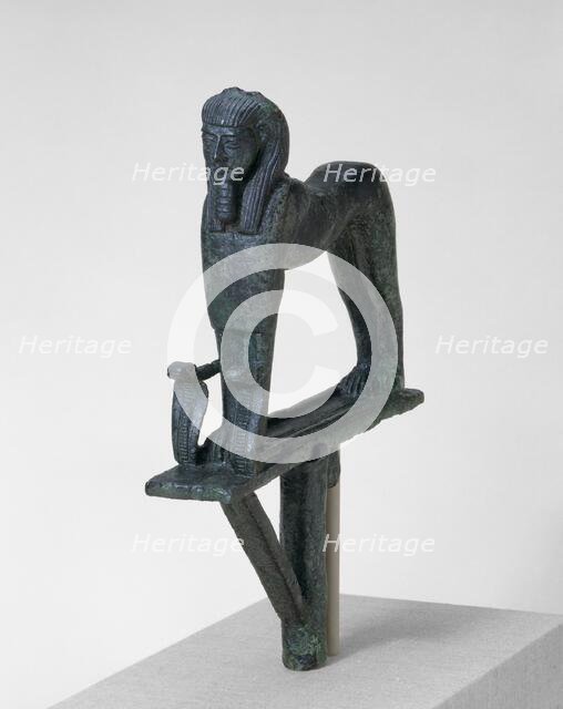 Statuette of a Sphinx from a Barque Standard, Egypt, Third Intermediate Period, Dynasty 21-22... Creator: Unknown.