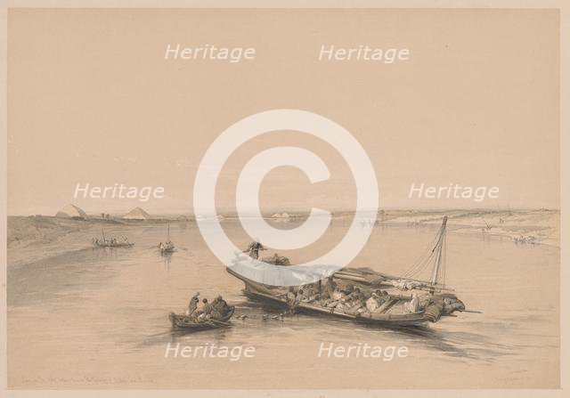 Egypt and Nubia: Volume I - No. 4, Slave Boats on the Nile, View Looking Towards..., 1838. Creator: Louis Haghe (British, 1806-1885).