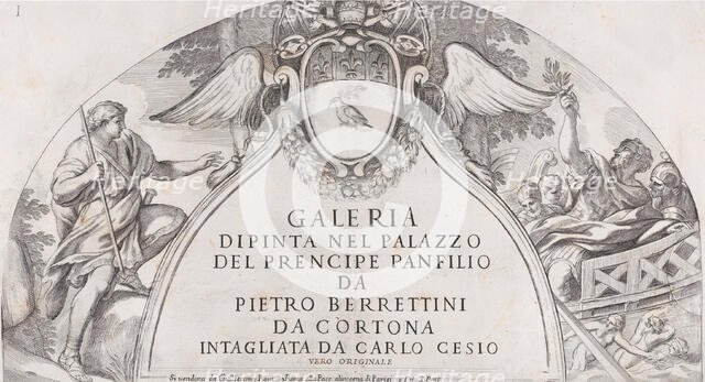 Title page to 'Galleria Dipinta nel Palazzo del Prencipe Panfilio' after the ceiling f..., ca. 1661. Creator: Carlo Cesi.