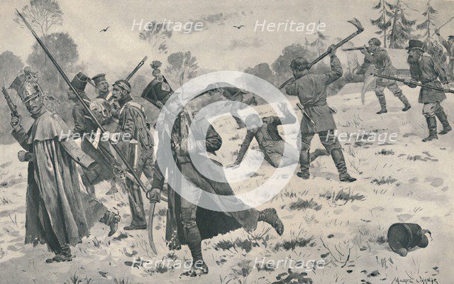'Russian Peasants Attacking French Stragglers', 1812, (1896). Artist: Unknown.