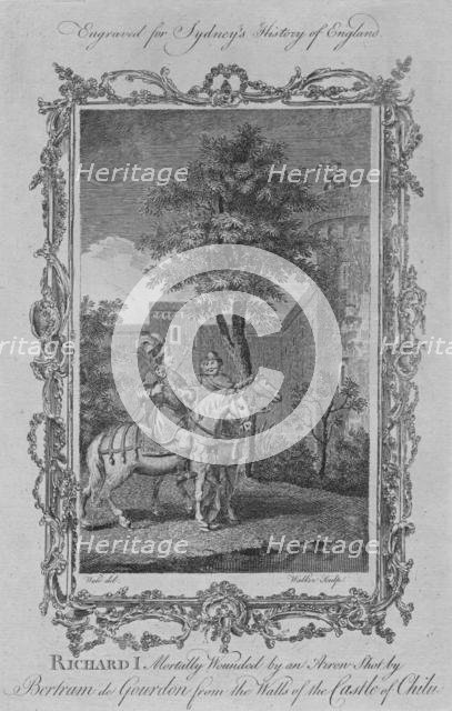 'Richard I mortally wounded by an Arrow shot by Bertram de Gourdon from the Walls of the Castle of C Creator: William Walker.