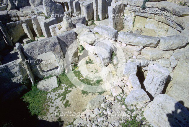 Interior of the Hagar Qim temple on Malta. Artist: Unknown