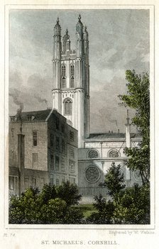 St Michael's Church, Cornhill, City of London, c1830.Artist: W Watkins