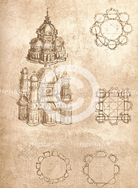 Drawing of churches, c1472-c1519 (1883). Artist: Leonardo da Vinci.