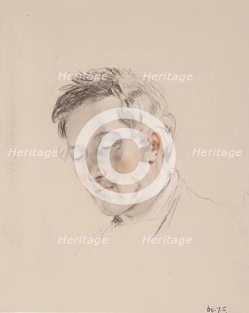 Head of a Man Looking Down - Study for The Shepherd's Grace, c1826. Creator: William Allan.