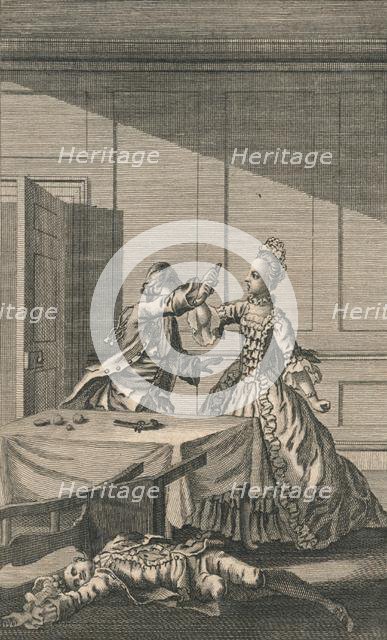 'Lucy attempting to shoot herself, after killing Mr. Wimple', 18th century. Creator: Unknown.