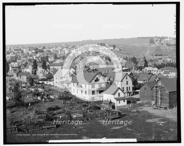 Portage Lake, Hancock, and Houghton, Mich., from the west, between 1900 and 1906. Creator: Unknown.