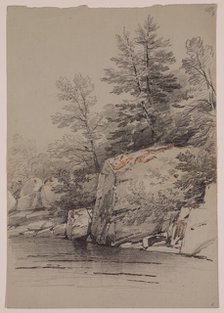 Rocks and Trees near the Water, 19th century. Creator: John William Casilear.
