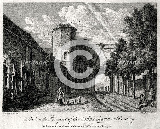 'A South Prospect of the Abby-Gate at Reading', Berkshire, 1775. Artist: Michael Angelo Rooker