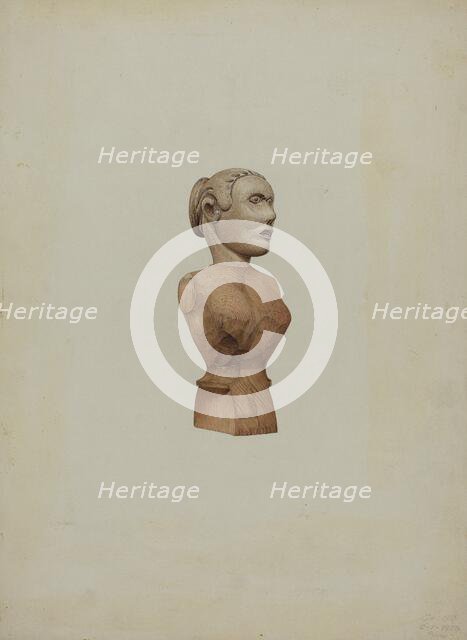 Carved Bust: Doll, c. 1939. Creator: Robert Pohle.