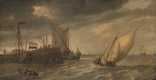 Travellers Disembarking at a Jetty on the Scheldt in Strong Winds, c.1635. Creator: Bonaventura Peeters I.