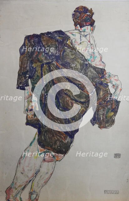 Figure with Mantle, 1913. Creator: Schiele, Egon (1890-1918).