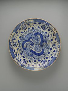 Dish with Two Intertwined Dragons, Iran, ca. 1640. Creator: Unknown.