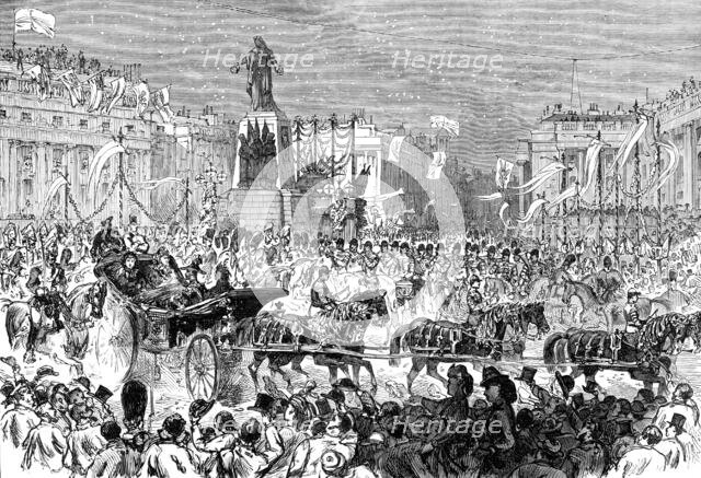 The Royal Entry into London: the procession passing the Guards Memorial, Waterloo-Place, 1874. Creator: Unknown.