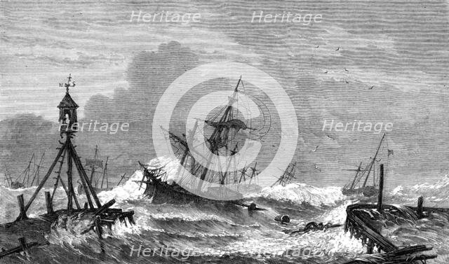 The late storms in the Baltic: scene on the coast of Zealand, off Kjöge, 1872. Creator: Unknown.