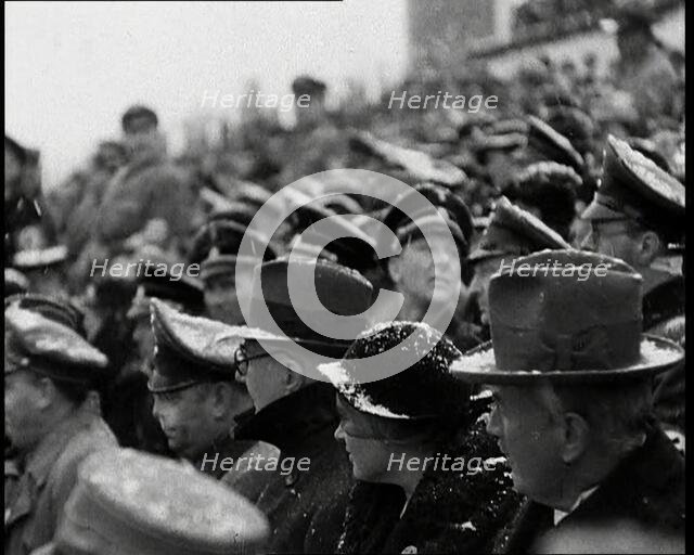 Hjalmar Schacht in a Crowd Listening to a Speech, 1930s. Creator: British Pathe Ltd.