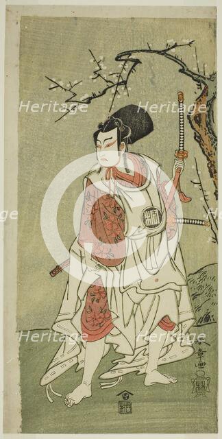 The Actor Arashi Sangoro II as Sakura-maru in the Play Sugawara Denju Tenarai Kagami..., c. 1772. Creator: Shunsho.
