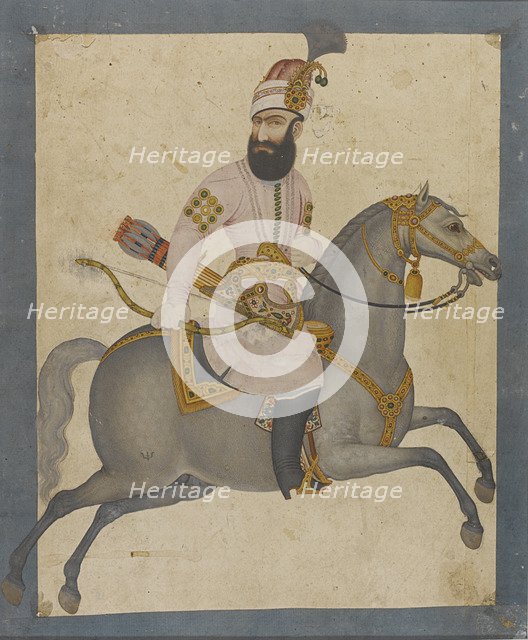 Portrait of Karim Khan Zand on horseback.