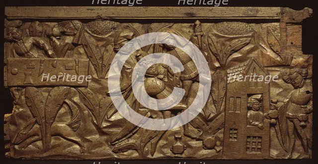 Panel depicting a scene from the Pardoner's Tale, medieval. Artist: Unknown