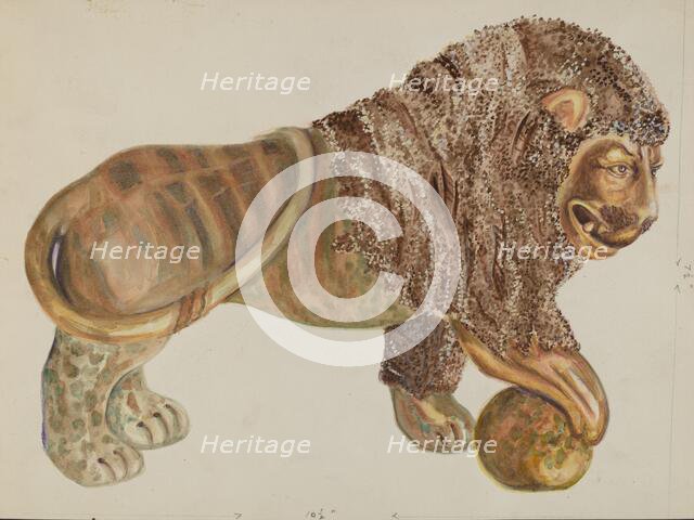 Lion and Ball Figurine, c. 1936. Creator: Ella Josephine Sterling.