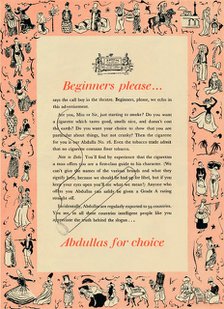 'Beginners please… Abdullas for choice', 1939.  Artist: Unknown.