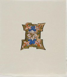 Decorated Initial "I" in Blue with Foliage and Four Balls, from a Choir Book, 19th century... Creator: Unknown.